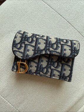 Dior Oblique Canvas Mini Saddle Cardholder in Blue and Beige
